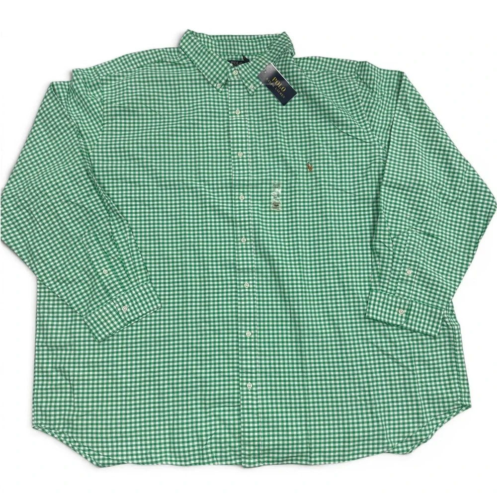 Polo Ralph Lauren Mens 5XB Green Gingham Check Button Down Shirt Classic Fit NWT